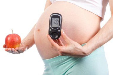 Şeker Ölçüm ve apple, diyabet ve gebelik sırasında sağlıklı beslenme ile hamile kadın