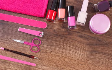 Kozmetik ve manikür ve pedikür, tırnak bakımı, kopya alanı için metin gemide kavramı için aksesuarlar