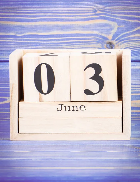 June 3rd. Date of 3 June on wooden cube calendar — Stock Photo, Image