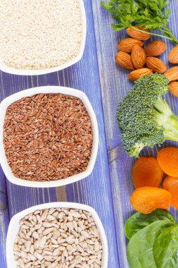 Ürün veya doğal mineraller, kalsiyum ve diyet lifi içeren maddeler