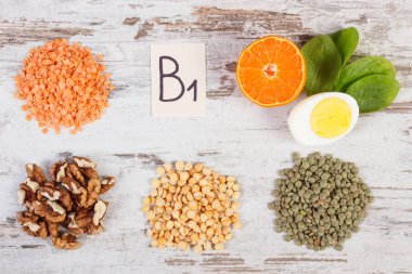 Ürünler, malzemeler içeren vitamin B1, diyet lifi ve mineraller, sağlıklı beslenme