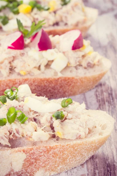 Vintage Fotoğraf, huysuz baget veya uskumru veya ton balığı sandviç yapıştırmak, sağlıklı beslenme