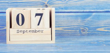 Vintage Fotoğraf, 7 Eylül. Tarihi ahşap küp takvim tarihinde 7 Eylül