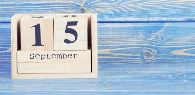 Vintage Fotoğraf, Eylül 15th. Tarihi ahşap küp takvim üzerinde 15 Eylül