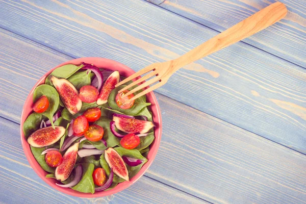 Vintage Fotoğraf, meyve ve sebze salata çatalı, sağlıklı beslenme, kavramı ile kurullarında metin için yer kopyalayın