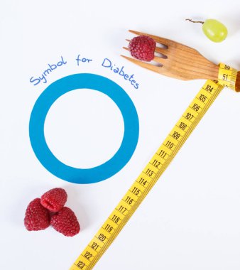 Dünya Diyabet Günü ve taze olgunlaşmış meyve şerit metre ile sembolü