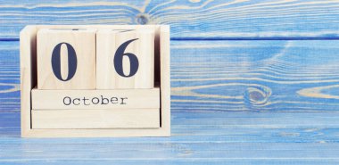 Vintage Fotoğraf, 6 Ekim. 6 Ekim tarihinde ahşap küp takvim tarihi
