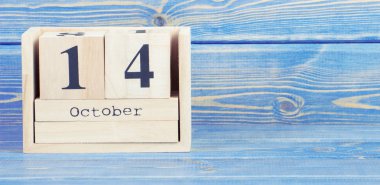 Vintage Fotoğraf, 14 Ekim. Ahşap küp takvim üzerinde 14 Ekim tarihi