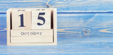 Vintage Fotoğraf, 15 Ekim. Ahşap küp takvim üzerinde 15 Ekim tarihi