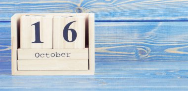 Vintage Fotoğraf, Ekim 16. Ahşap küp takvim üzerinde 16 Ekim tarihi