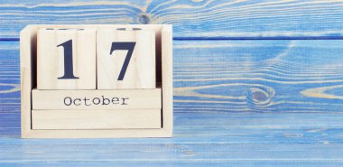 Vintage Fotoğraf, ekim 17th. Ahşap küp takvim üzerinde 17 Ekim tarihi