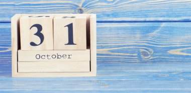 Vintage Fotoğraf, Ekim 31. Ahşap küp takvim üzerinde 31 Ekim tarihi