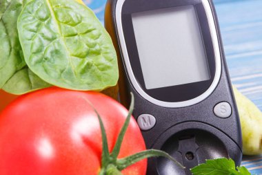 14 Kasım Dünya Diyabet günü, glikoz metre ölçme şeker seviyesi ve sebzeler sembolü olarak Tarih