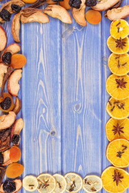 Çerçeve maddeler ve baharat Komposto kurutulmuş meyvelerin kopya alanı metin eski kurulları için hazırlama