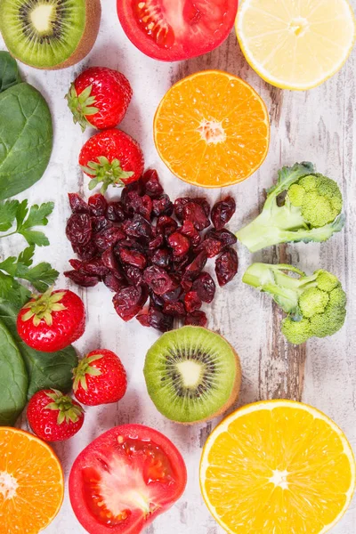 Fruits and vegetables as sources vitamin C, fiber and minerals, strengthening immunity and healthy eating concept — Stock Photo, Image