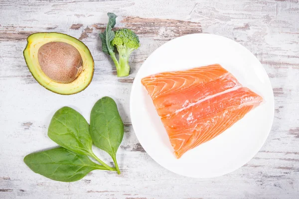 Fontes naturais de ácidos ómega-3, gorduras insaturadas e fibras alimentares, conceito de nutrição saudável — Fotografia de Stock