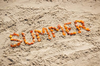 Kum plajı üzerinde kelime yaz