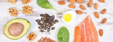 Omega 3 asitleri, doymamış yağ ve lif içeren maddeler, sağlıklı bir yaşam tarzı, beslenme ve asit diyet kavramı