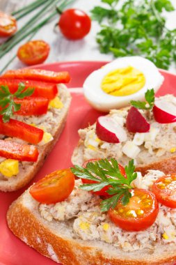 Uskumru veya ton balığı sandviç ya da baget cam tabakta yapıştırın