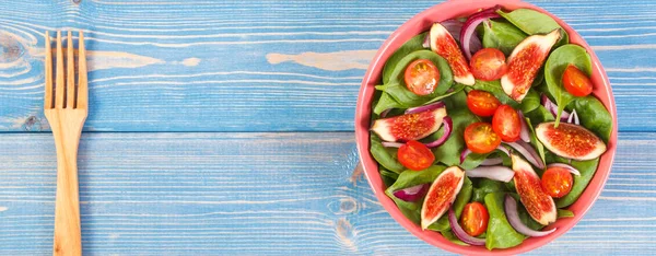 과일 및 야채 샐러드 포크, 건강 한 영양의 개념와 복사 보드에 텍스트를 위한 공간 — 스톡 사진