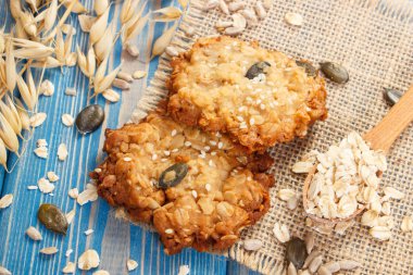 Yulaf ezmeli Kurabiye Pişirme, sağlıklı tatlı kavramı için malzemeler ile