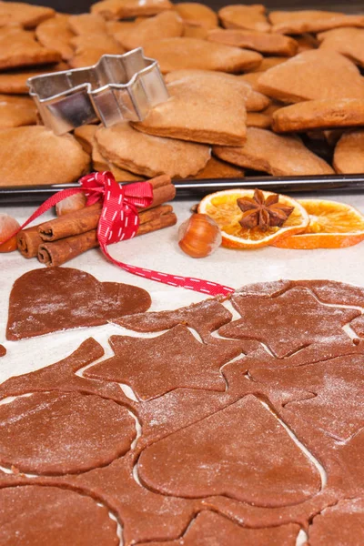 Dough for baking gingerbread and fresh baked Christmas cookies