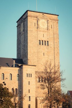 Poznan, Polonya - 12 Ekim 2018: Polonyalı Poznan 'da İmparatorluk Şatosu ve Merkez Kültür Zamek. Vintage fotoğraf