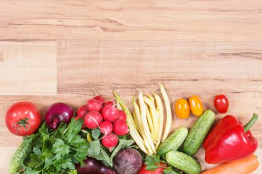 Heap of healthy vegetables. Source vitamins and minerals. Copy space for text on board