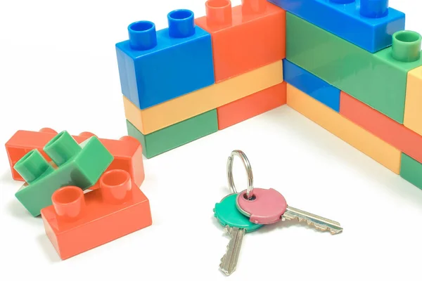 Wall Made Plastic Colorful Toy Blocks Children Home Keys Building — Stock Photo, Image