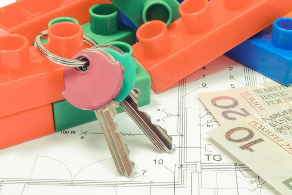 Home Keys Colorful Toy Building Blocks Polish Currency Money Construction — Stock Photo, Image
