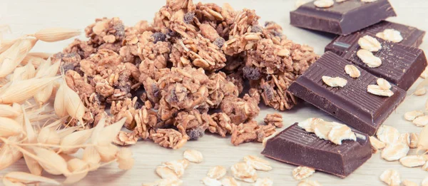 Granola Havervlokken Chocolade Als Bron Ijzer Vezels Concept Van Gezonde — Stockfoto