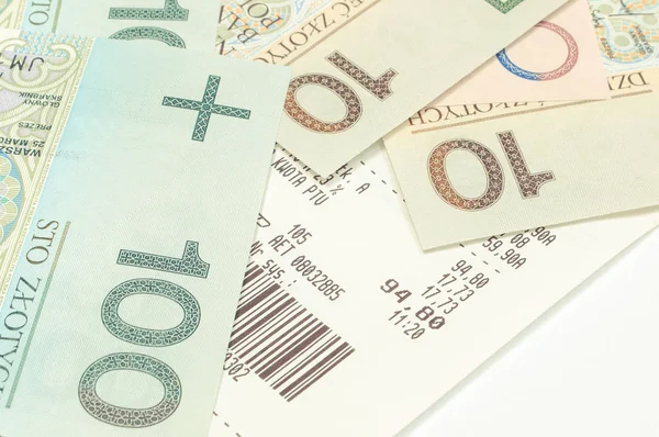 Polsk Valuta Med Kvitto Finansiering Och Kontroll Dagtraktamenten — Stockfoto