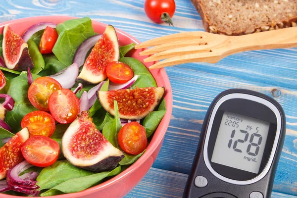 Fruit Vegetable Salad Glucose Meter Result Measurement Sugar Level Concept — Stock Photo, Image