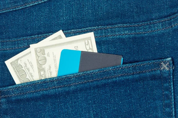 Dollar Credit Card Back Jeans Pocket Concept Cashless Cash Paying — Stock Photo, Image