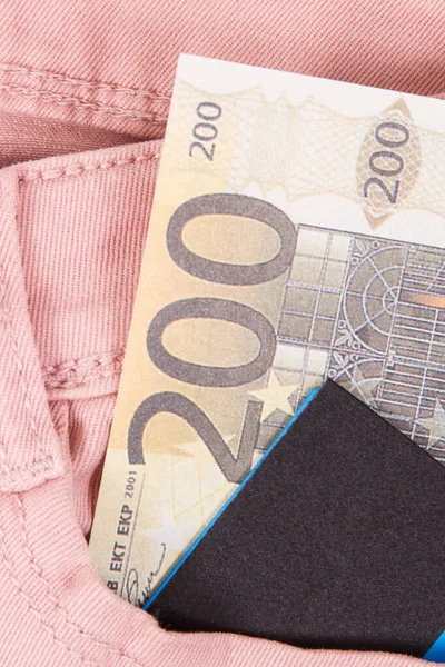 Euro Tarjeta Crédito Bolsillo Delantero Del Pantalón Concepto Dinero Efectivo — Foto de Stock
