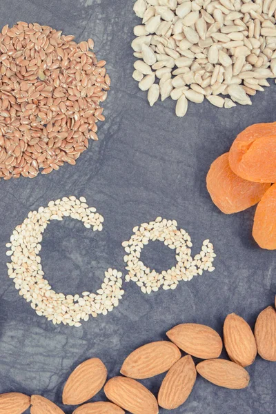 Verschillende Voedzame Ingrediënten Als Bron Calcium Mineralen Voedingsvezels Concept Van — Stockfoto