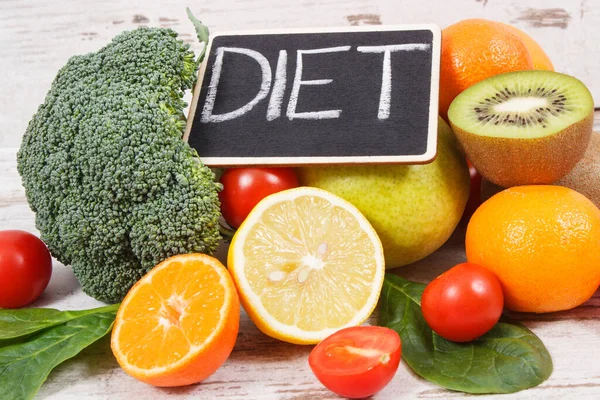 Beschriftung Ernährung Und Reife Früchte Mit Gemüse Als Quelle Natürlicher — Stockfoto