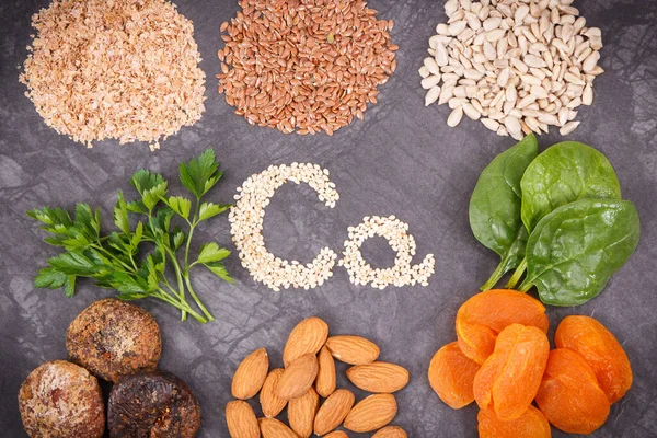 Verschillende Voedzame Ingrediënten Als Bron Calcium Mineralen Voedingsvezels Concept Van — Stockfoto