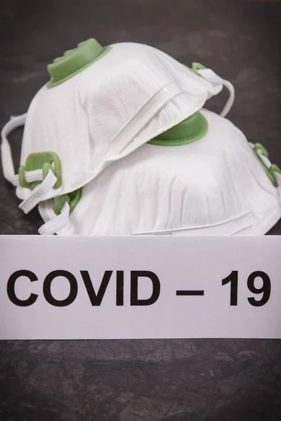 Inscription Covid Masque Protection N95 Arrêtez Propager Concept Coronavirus Épidémique — Photo