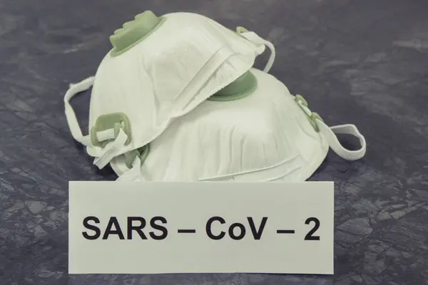Inscription Sars Cov Masque Protection N95 Arrêtez Propager Concept Coronavirus — Photo