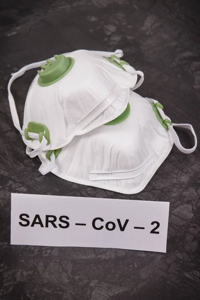 Inscription Sars Cov Masque Protection N95 Arrêtez Propager Concept Coronavirus — Photo