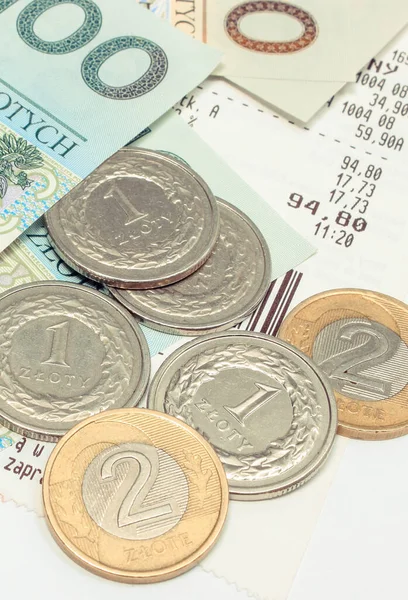 Poolse Valuta Met Ontvangstbewijs Financiën Controle Van Het Begrip Dagelijkse — Stockfoto