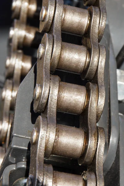 Metalen Ketting Als Detail Onderdeel Van Landbouw Industriële Machines Technologieconcept — Stockfoto