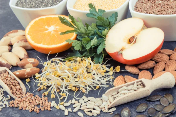 Alimentação Nutritiva Benéfica Para Glândula Tireóide Ingredientes Saudáveis Como Fonte — Fotografia de Stock