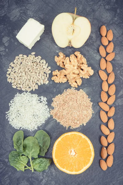 Zdravá Výživná Strava Jako Zdroj Přírodních Minerálů Vitamínu Vlákniny — Stock fotografie
