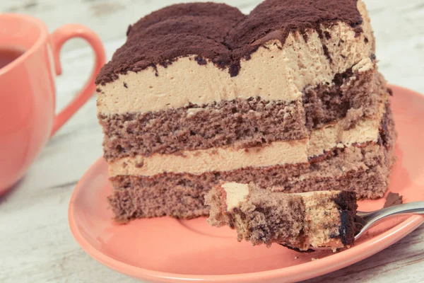 Fresh Creamy Tiramisu Cake Different Layers Black Coffee Concept Delicious — Stock Photo, Image