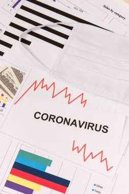 Yazıt Coronavirus, para birimleri dolar ve Covid-19 'un neden olduğu finansal krizi temsil eden grafikler. Dünya çapında küresel durgunluk riski