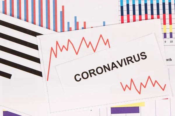 登记冠脉病毒和不断下降的图表作为全球金融危机的风险 由病毒引起 Covid — 图库照片