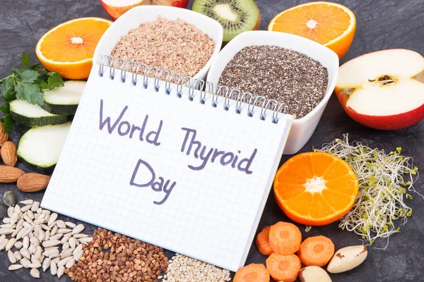 Nutritious Ingredients Inscription World Thyroid Day Written Notepad Healthy Food — Stock Photo, Image