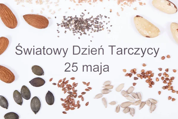 Надпись Польском Языке World Thyroid Day May Best Nutritious Ingredients — стоковое фото